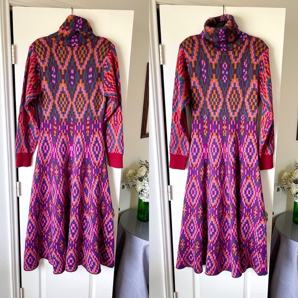 Farm Rio Tapestry Scarf Sweater Maxi Dress Knit Pink Multi Small NWT - Picture 2 of 14